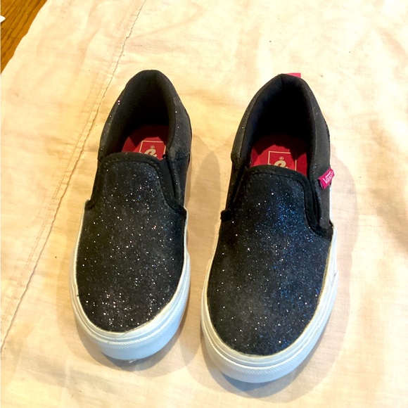 VANS KIDS CLASSIC MISSY BLACK GLITTER SLIP ON SHOES SZ. 11 - Picture 3 of 15